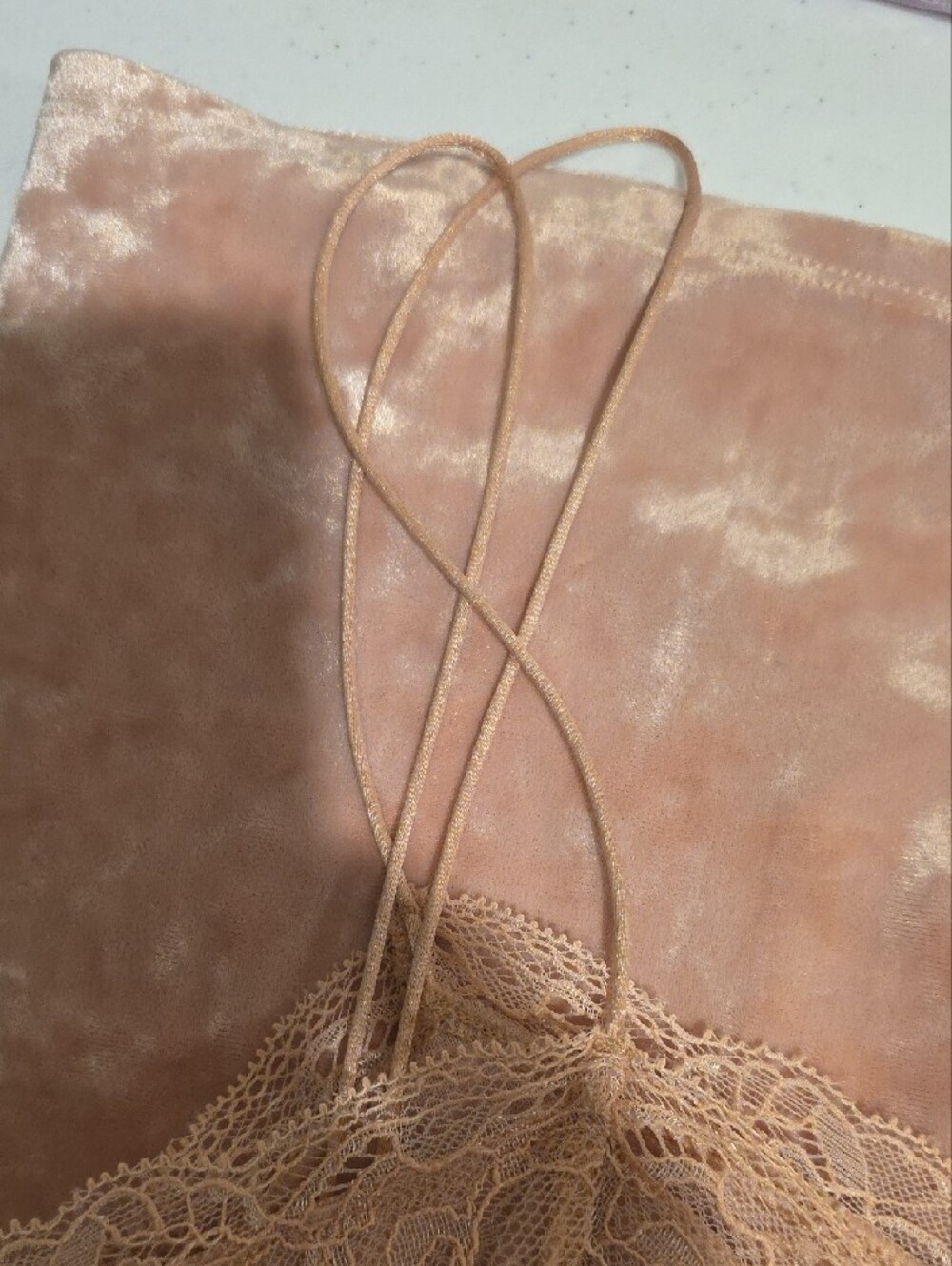 Express Blush Velvet Lace Trim Cami - Picture 7 of 9